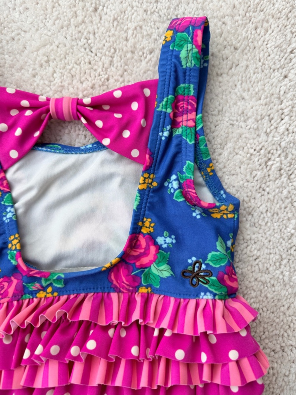 Matilda Jane Blue Floral One-Piece Swimsuit with Pink Ruffles - Picture 5 of 9